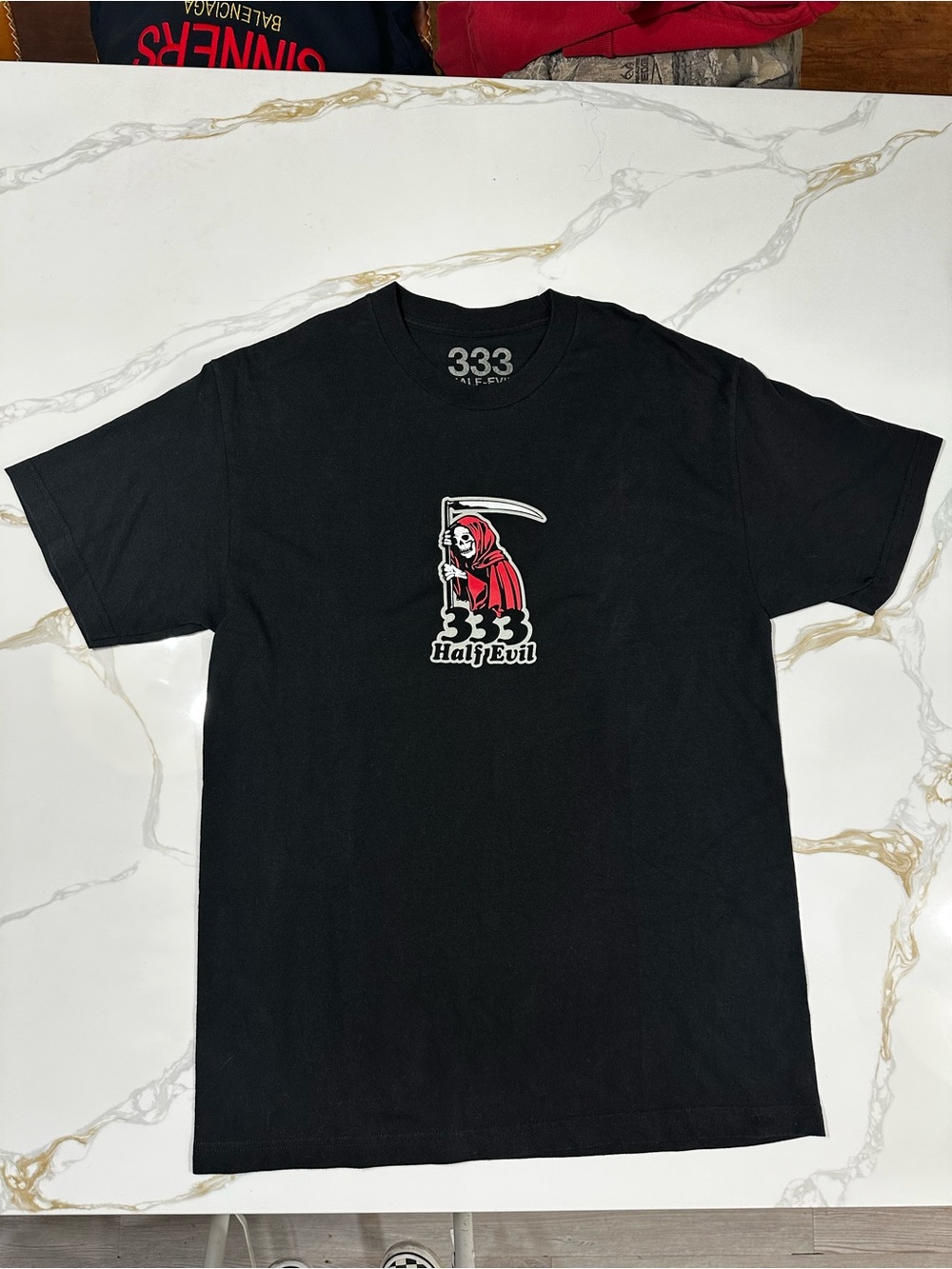 Half Evil 333 Grim Reaper Logo Graphic Tee Black Size Large